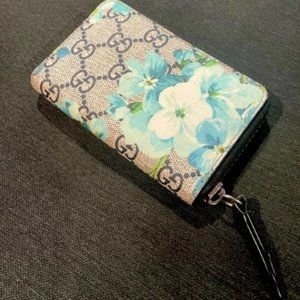 Authentic Gucci Blooms Blue Coated Canvas Wallet